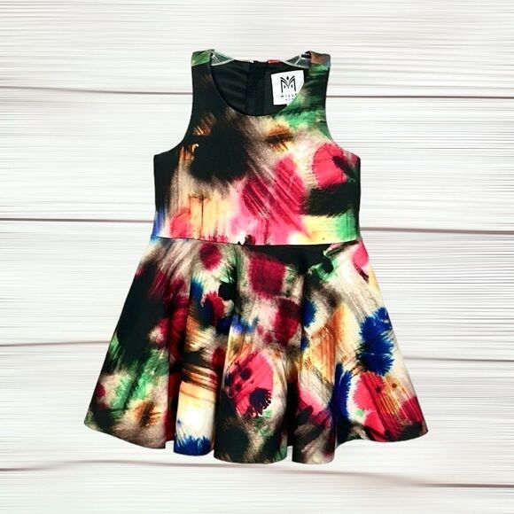 Milly Minis Graffiti-Print Fit & Flare Racerback Dress Black Multicolor size 3 - Picture 1 of 10